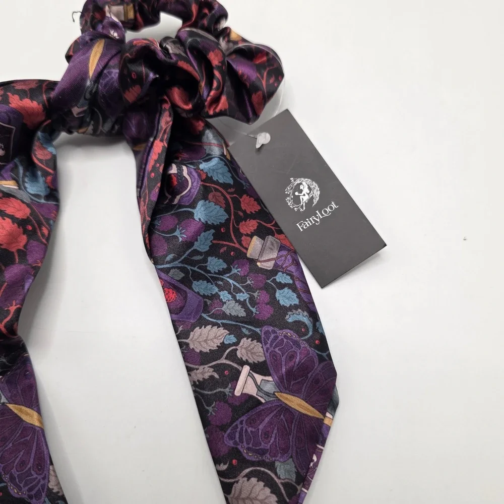 FairyLoot Poison Study Scrunchie Scarf Purple Butterfly Floral Dark Academia New